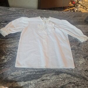 Vintage Scotland Locharron Girls White rufflBlouse made in UK lace jabot